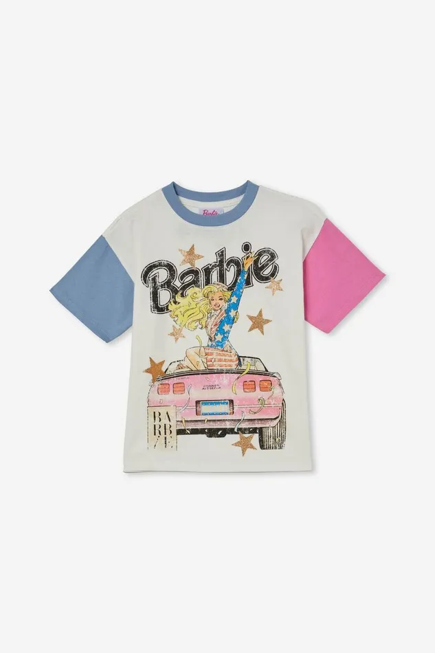 Girls 214 Tops and TShirts Cotton On License Drop Shoulder Short Sleeve Tee Lcn Mat Barbie Americavanilla