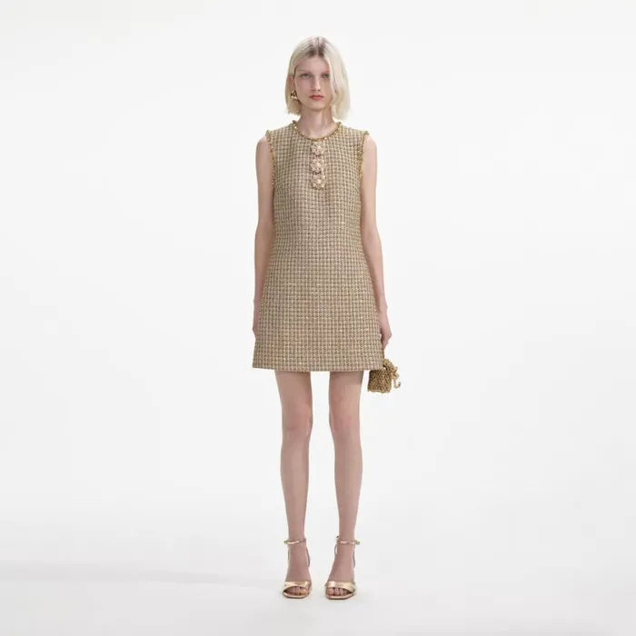 Gold Boucle Embellished Mini Dress Women Self Portrait Dresses