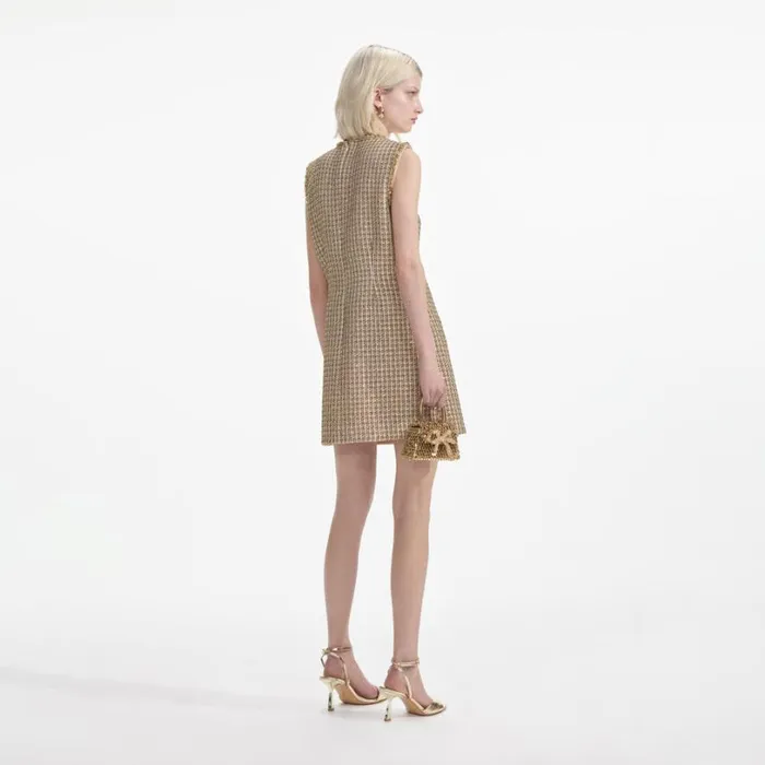 Gold Boucle Embellished Mini Dress Women Self Portrait Dresses