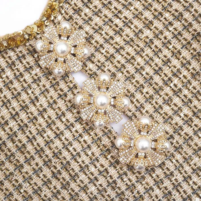Gold Boucle Embellished Mini Dress Women Self Portrait Dresses