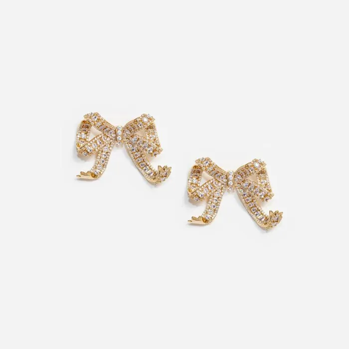 Gold Crystal Bow Earrings Women Self Portrait Jewellery