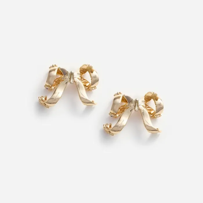 Gold Crystal Bow Earrings Women Self Portrait Jewellery Gold Crystal Bow Earrings Women Self Portrait Jewellery