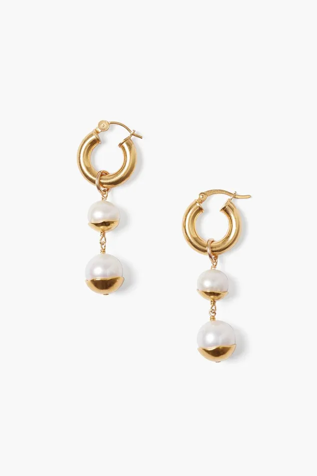 Gold Dipped Tiered Hoop Earrings White Pearl Women Chan Luu Earrings