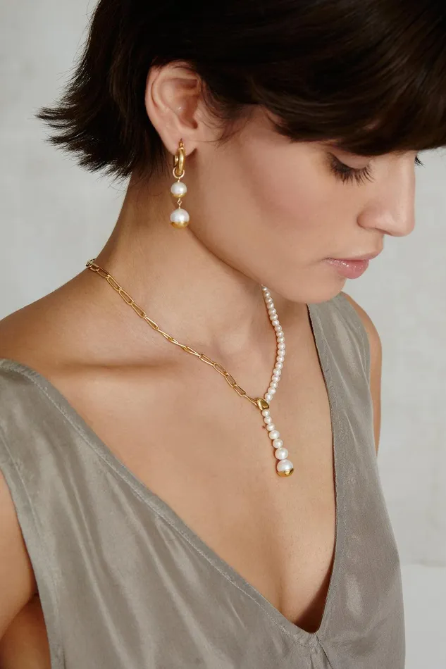Gold Dipped Tiered Hoop Earrings White Pearl Women Chan Luu Earrings