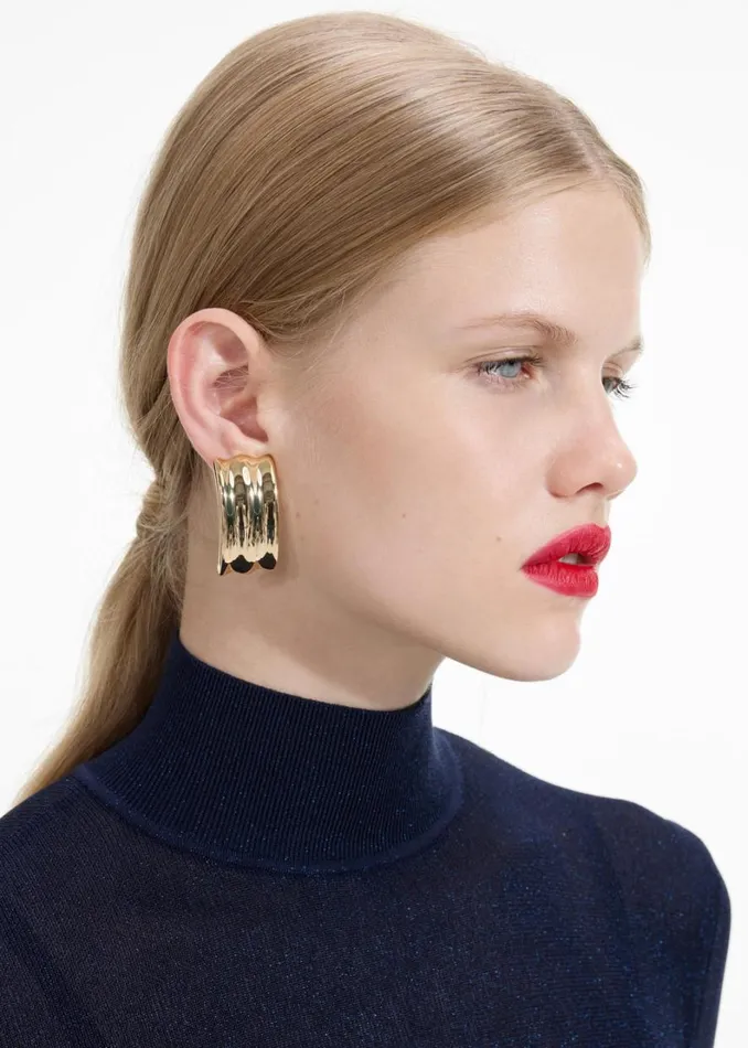 Gold Ridged Earrings Women Self Portrait Jewellery