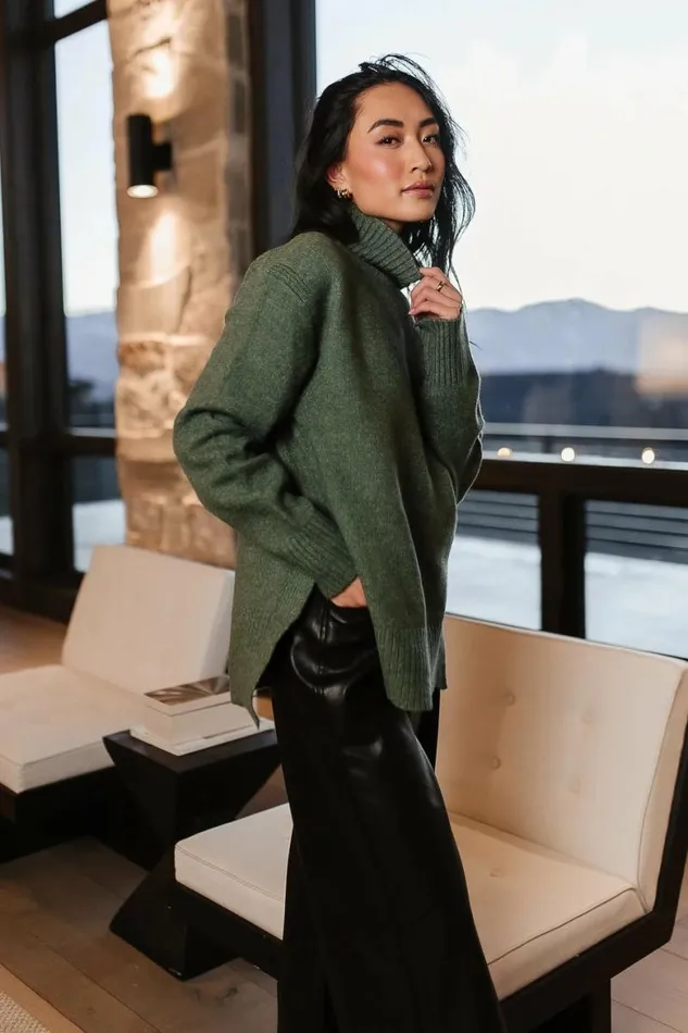 Gracie High Neck Sweater In Green Green Women Bohme Tops