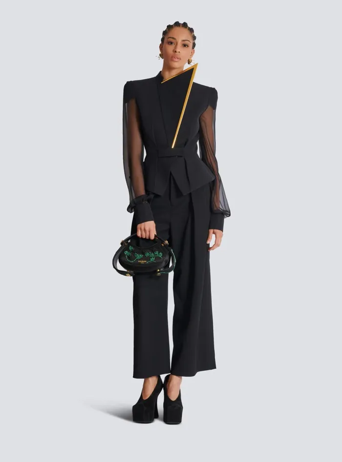 Grain De Poudre And Chiffon Jacket Black Women Balmain Jackets And Blazers
