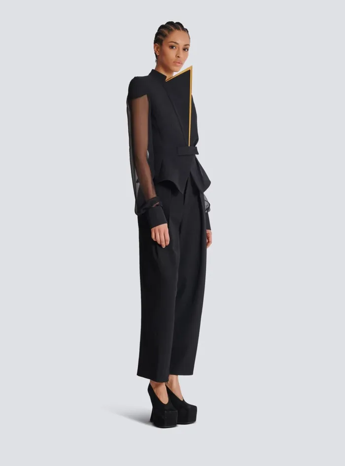 Grain De Poudre And Chiffon Jacket Black Women Balmain Jackets And Blazers