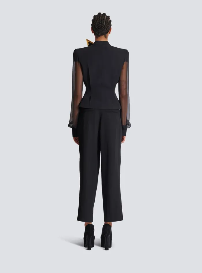 Grain De Poudre And Chiffon Jacket Black Women Balmain Jackets And Blazers