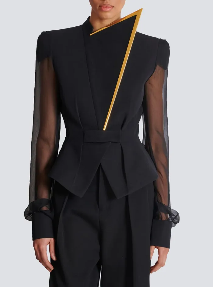 Grain De Poudre And Chiffon Jacket Black Women Balmain Jackets And Blazers