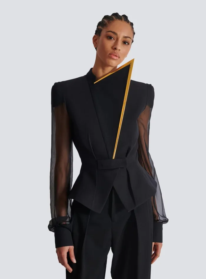 Grain De Poudre And Chiffon Jacket Black Women Balmain Jackets And Blazers