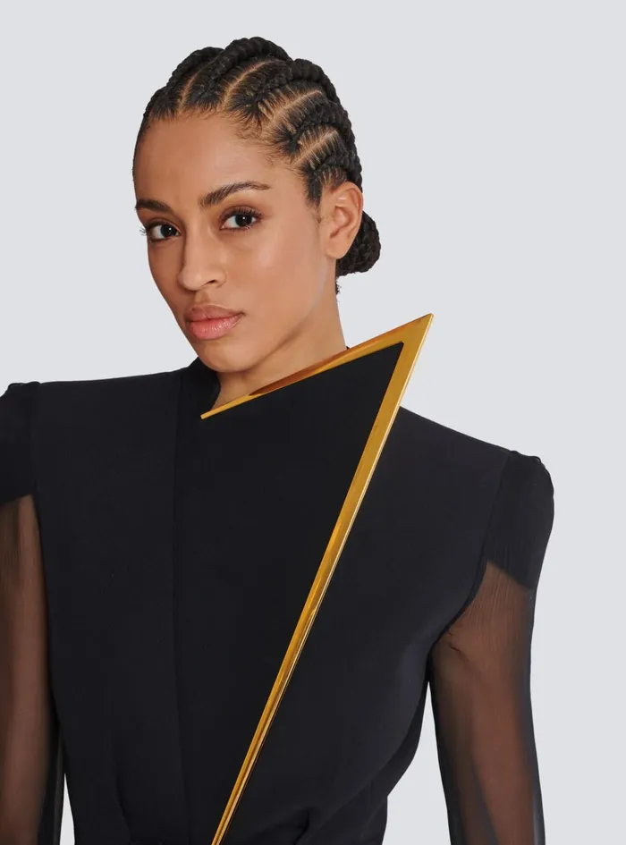 Grain De Poudre And Chiffon Jacket Black Women Balmain Jackets And Blazers