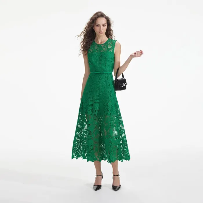 Green Lace Sleeveless Midi Dress Women Self Portrait Dresses