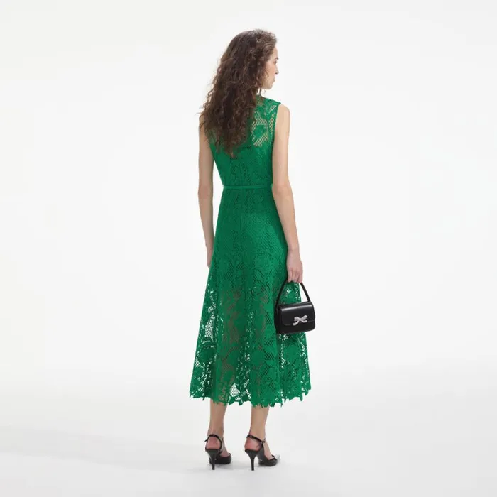 Green Lace Sleeveless Midi Dress Women Self Portrait Dresses