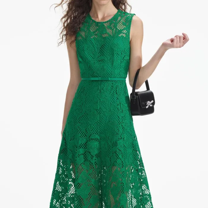 Green Lace Sleeveless Midi Dress Women Self Portrait Dresses