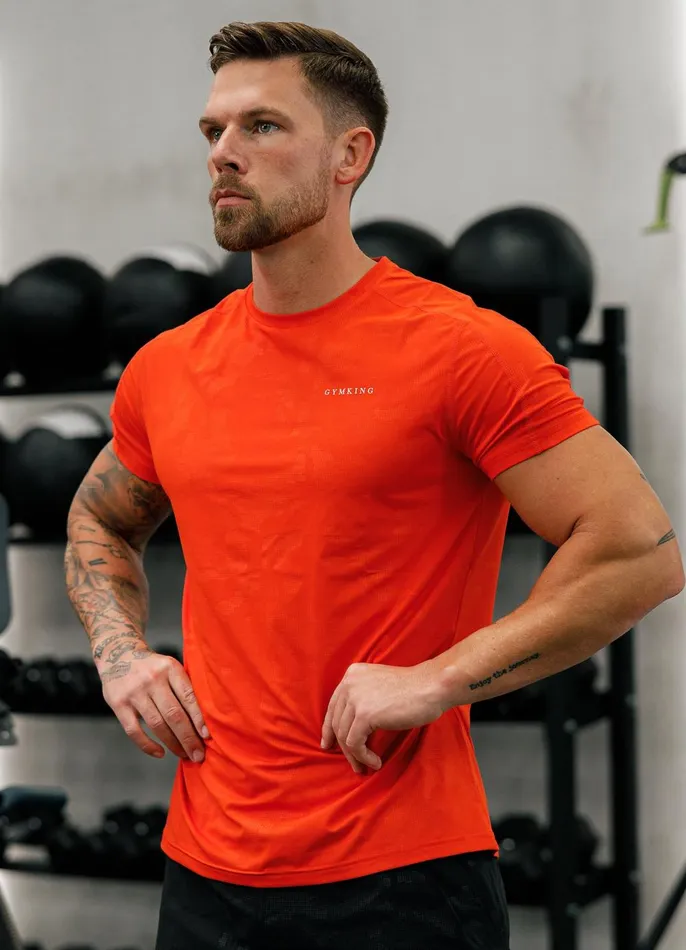 Gym King Gymwear Men Debossed Camo Tee 8211 Flame Orange