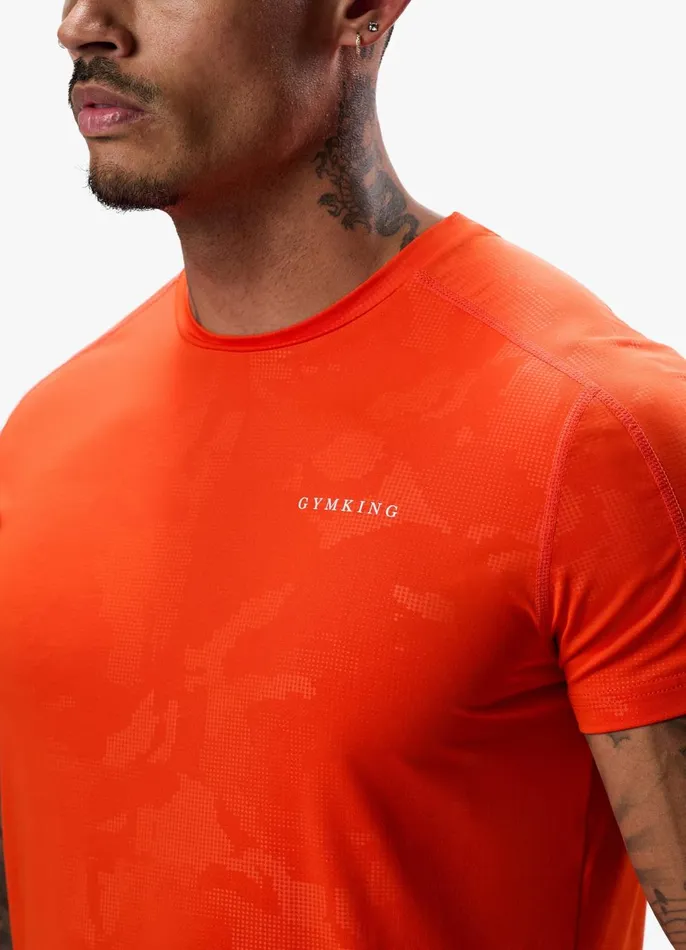 Gym King Gymwear Men Debossed Camo Tee 8211 Flame Orange