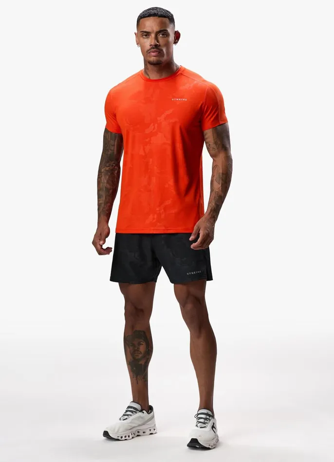 Gym King Gymwear Men Debossed Camo Tee 8211 Flame Orange