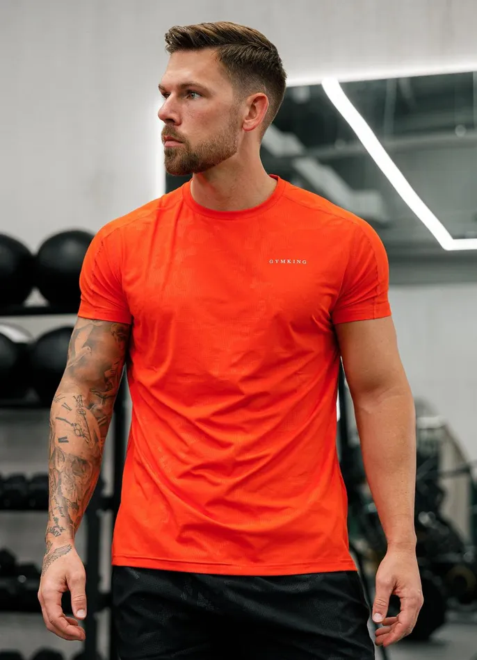 Gym King Gymwear Men Debossed Camo Tee 8211 Flame Orange