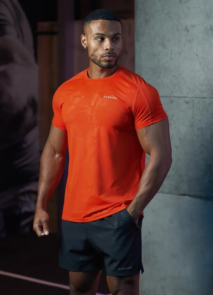 Gym King Gymwear Men Debossed Camo Tee 8211 Flame Orange