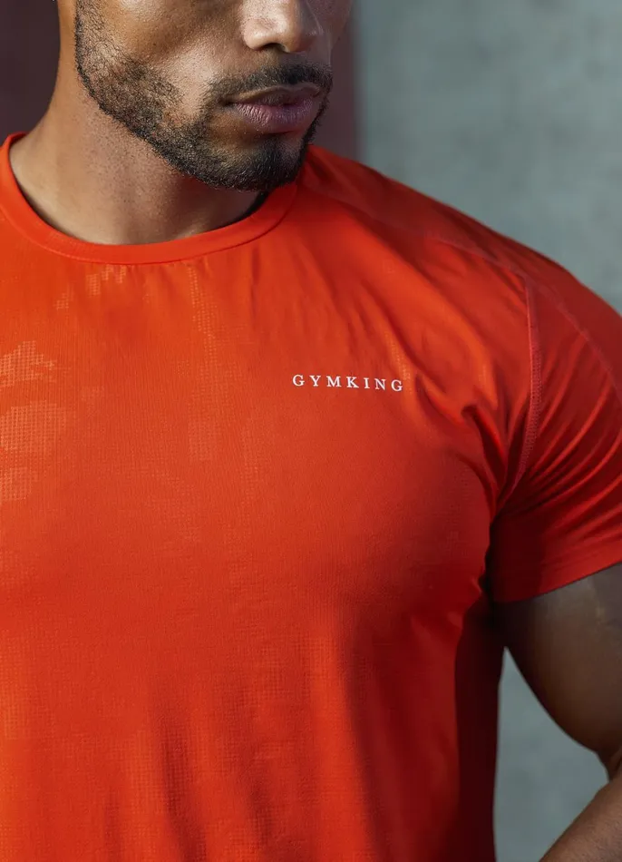 Gym King Gymwear Men Debossed Camo Tee 8211 Flame Orange