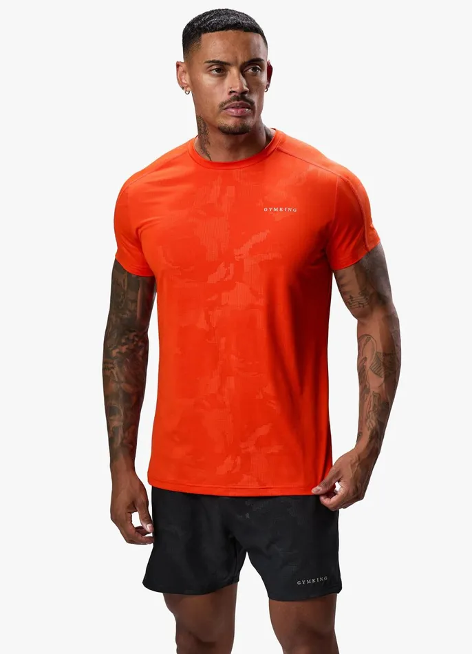 Gym King Gymwear Men Debossed Camo Tee 8211 Flame Orange