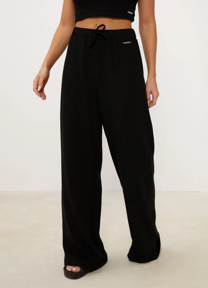 Gym King Joggers Women Signature Knit Wide Leg Trousers 8211 Black