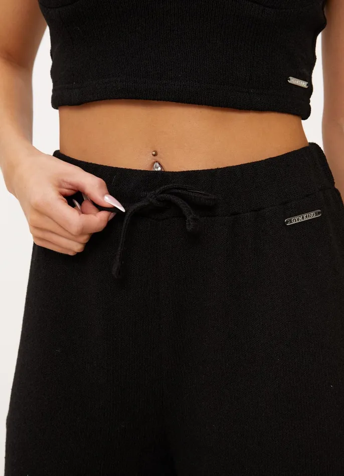Gym King Joggers Women Signature Knit Wide Leg Trousers 8211 Black