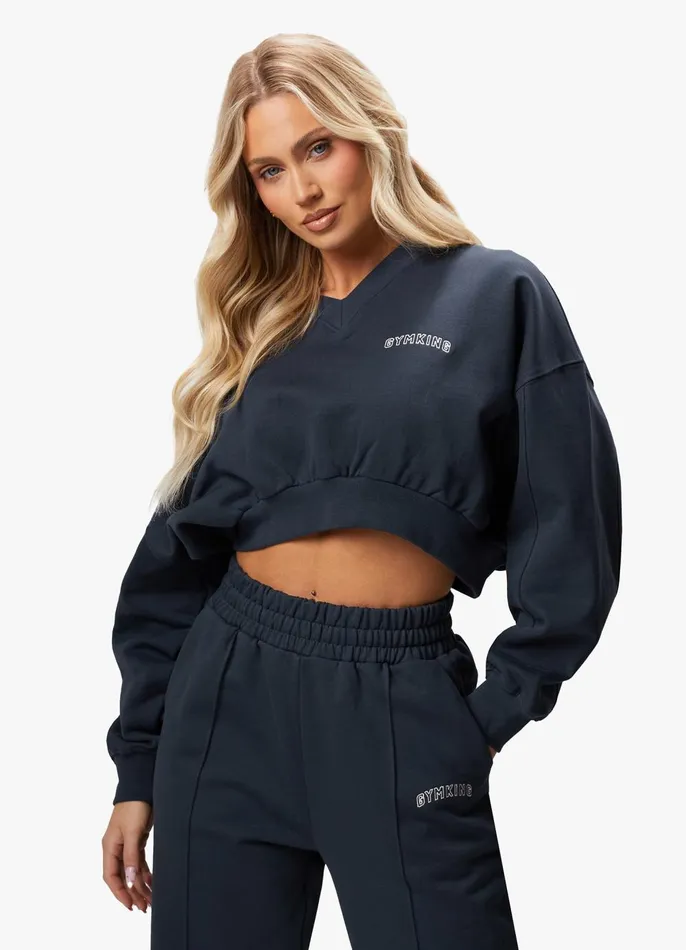 Gym King Sweatshirts and Hoodies Women Refresh V Neck Crew 8211 Deep Slate Blue