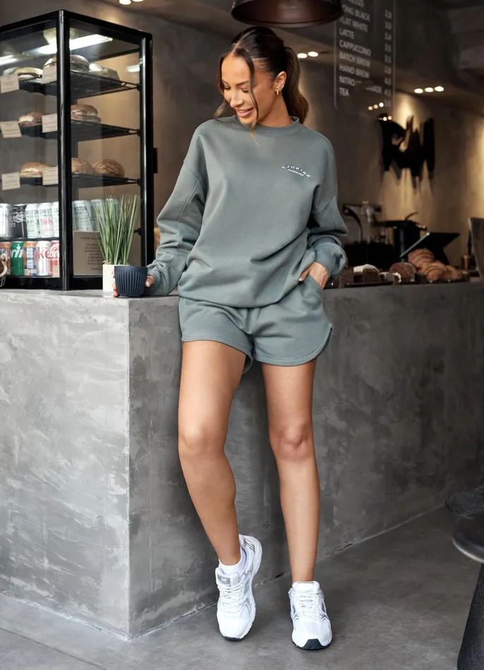 Gym King Sweatshirts and Hoodies Women Spirit Of Summer Drop Sleeved Crew 8211 Dusk Green