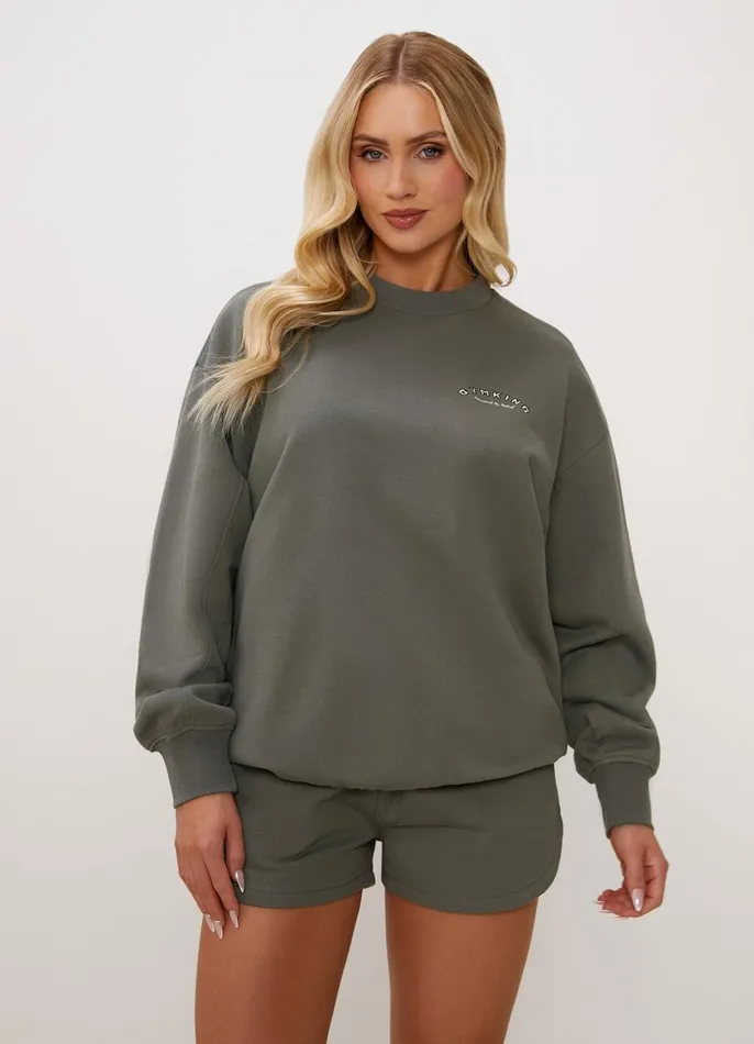 Gym King Sweatshirts and Hoodies Women Spirit Of Summer Drop Sleeved Crew 8211 Dusk Green