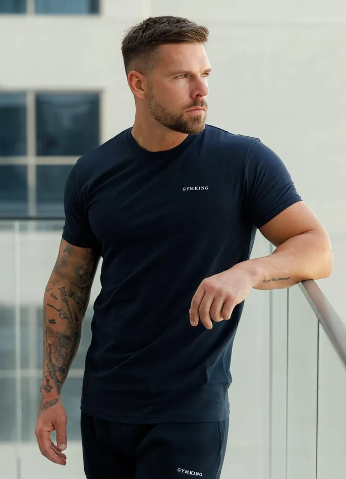 Gym King Twin Sets Men Linear Fundamental Tee 8211 Navy