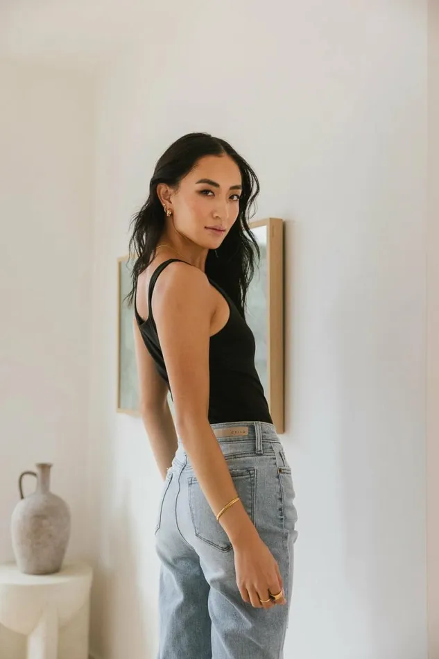 Harper Square Neck Bodysuit In Black Black Women Bohme Tees and Tanks