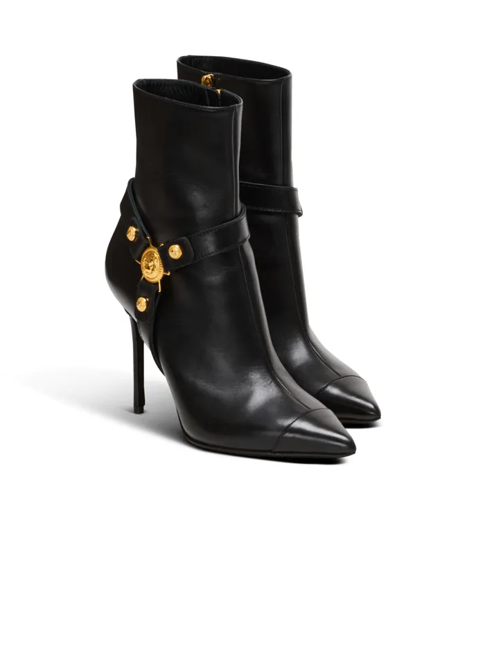 Heeled Calfskin Eva Ankle Boots Black Women Balmain Boots