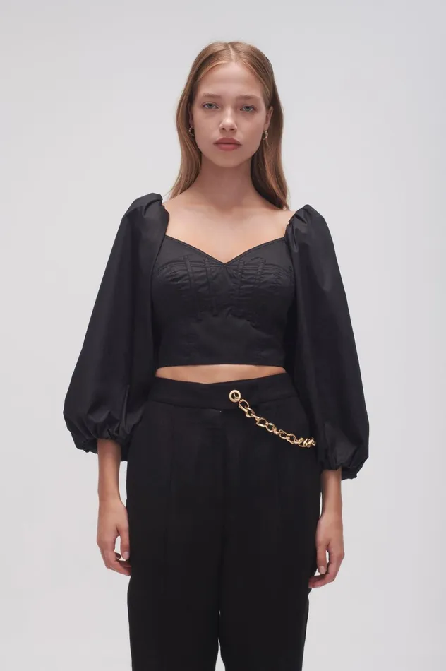 Hester Corsetted Top Black Women Aje Tops