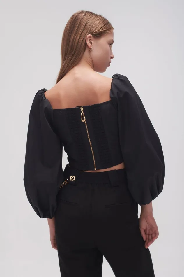 Hester Corsetted Top Black Women Aje Tops