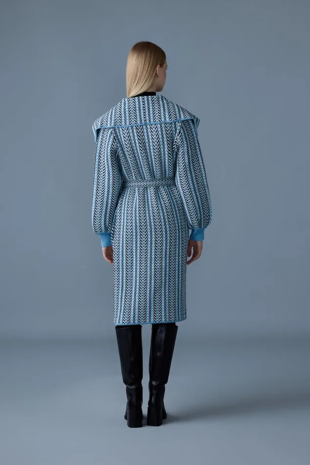 Hoodies and Tops Women Mackage EFFIECK Long Jacquard Chainknit Cardigan Sky Blue