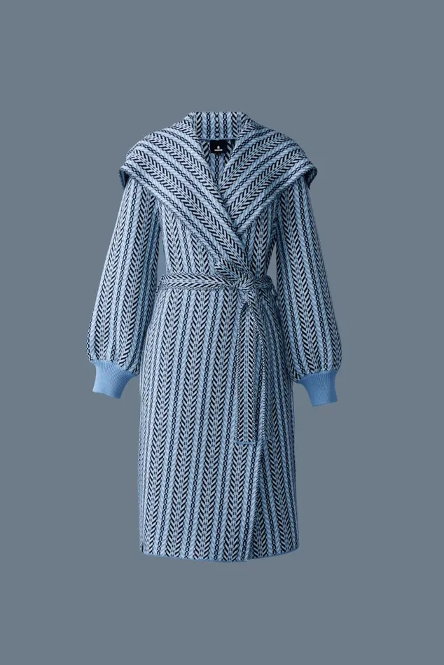Hoodies and Tops Women Mackage EFFIECK Long Jacquard Chainknit Cardigan Sky Blue