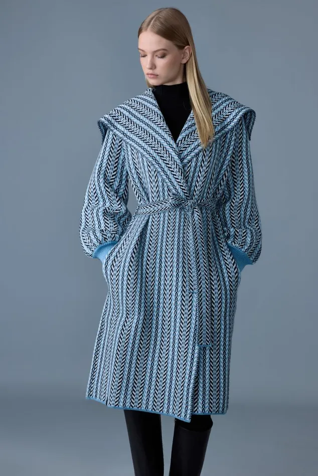 Hoodies and Tops Women Mackage EFFIECK Long Jacquard Chainknit Cardigan Sky Blue