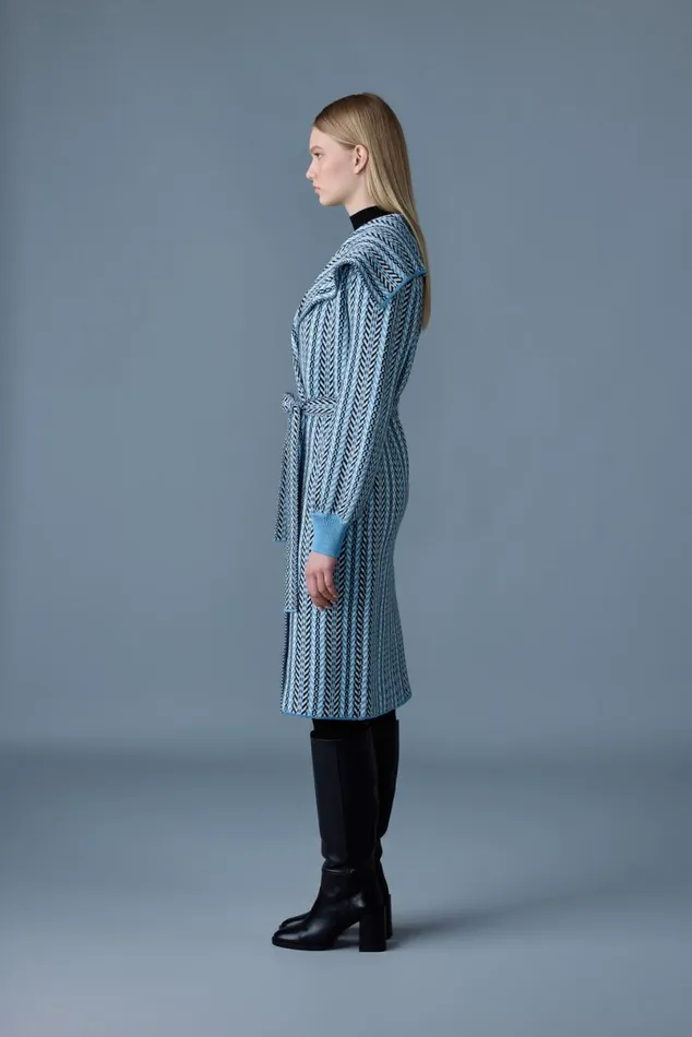 Hoodies and Tops Women Mackage EFFIECK Long Jacquard Chainknit Cardigan Sky Blue