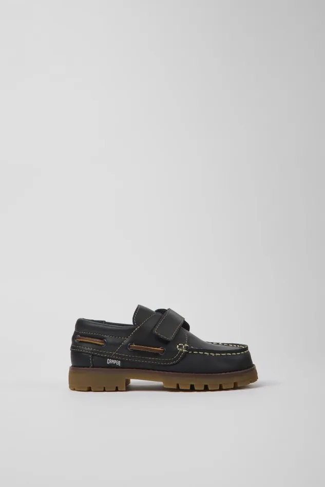 Hook And Loop Kids Camper Compas Dark Blue Leather Shoes Hook And Loop Kids Camper Compas Dark Blue Leather Shoes