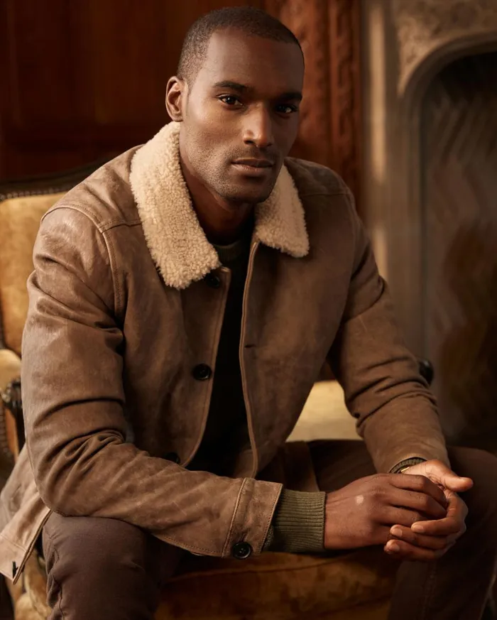 Jackets and Outerwear Men Billy Reid Bishop Leather Jacket Taupe