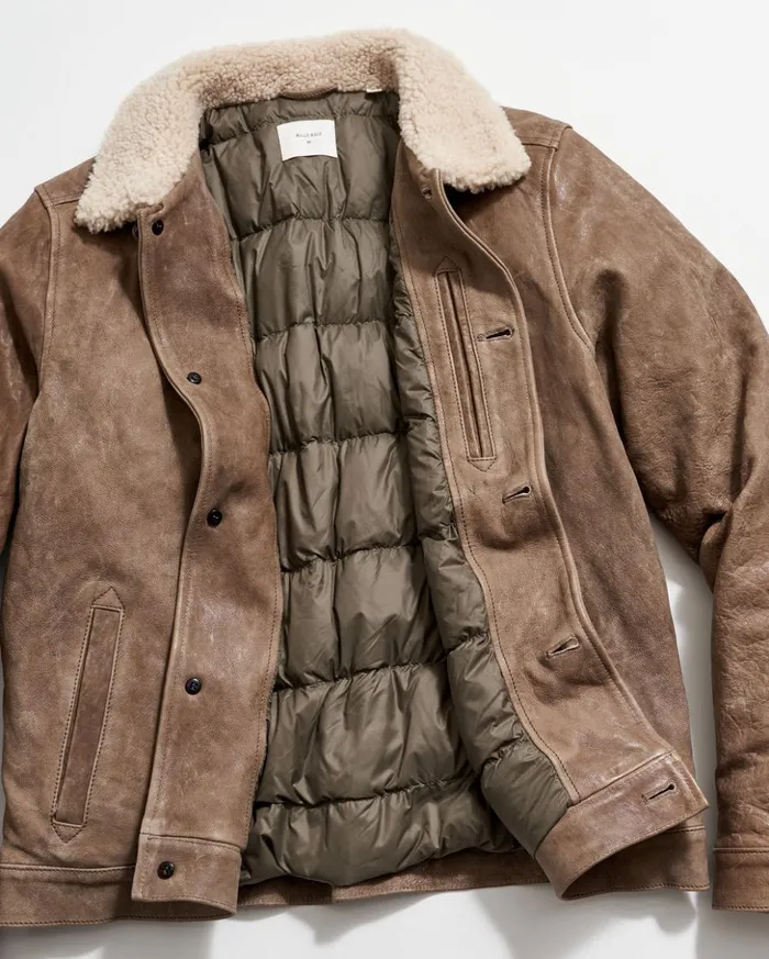 Jackets and Outerwear Men Billy Reid Bishop Leather Jacket Taupe