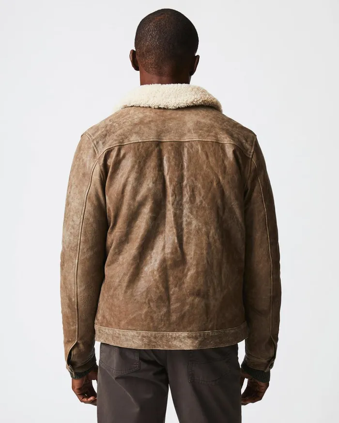 Jackets and Outerwear Men Billy Reid Bishop Leather Jacket Taupe