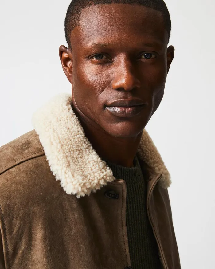 Jackets and Outerwear Men Billy Reid Bishop Leather Jacket Taupe