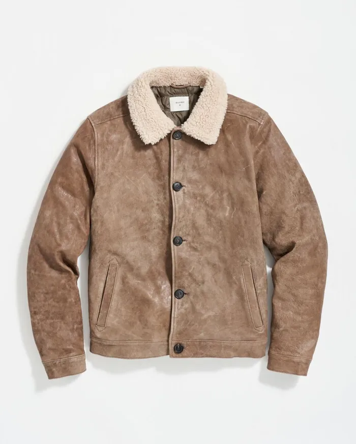 Jackets and Outerwear Men Billy Reid Bishop Leather Jacket Taupe