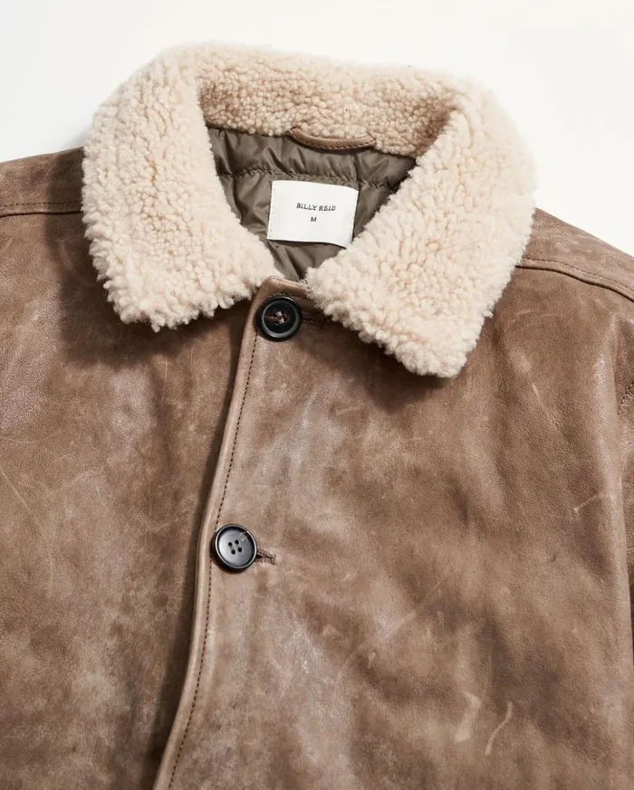 Jackets and Outerwear Men Billy Reid Bishop Leather Jacket Taupe