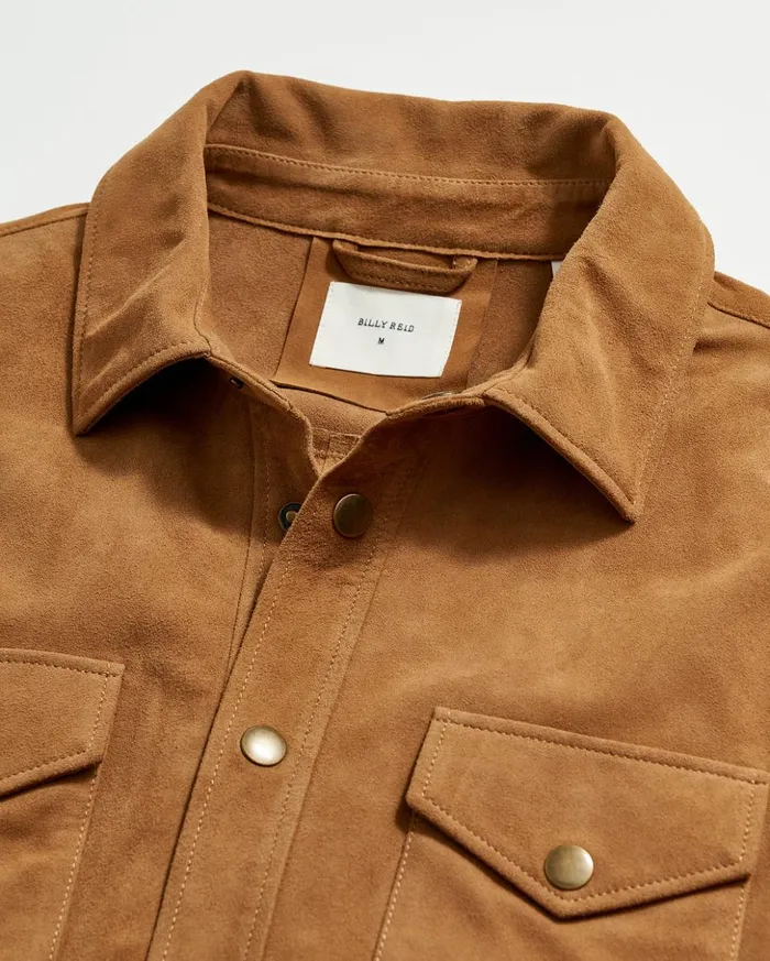 Jackets and Outerwear Men Billy Reid Savoy Suede Workshirt Camel