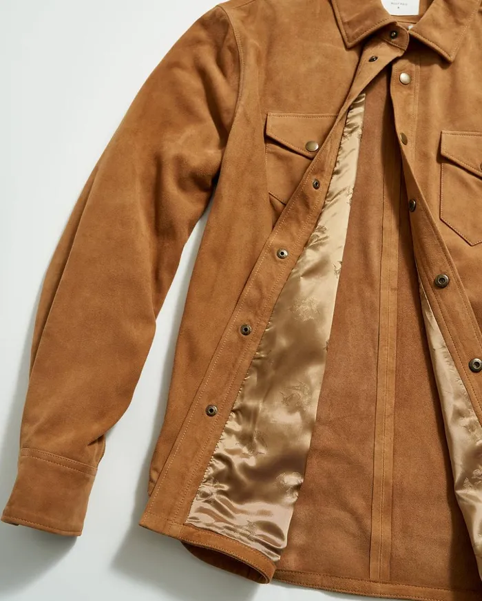 Jackets and Outerwear Men Billy Reid Savoy Suede Workshirt Camel