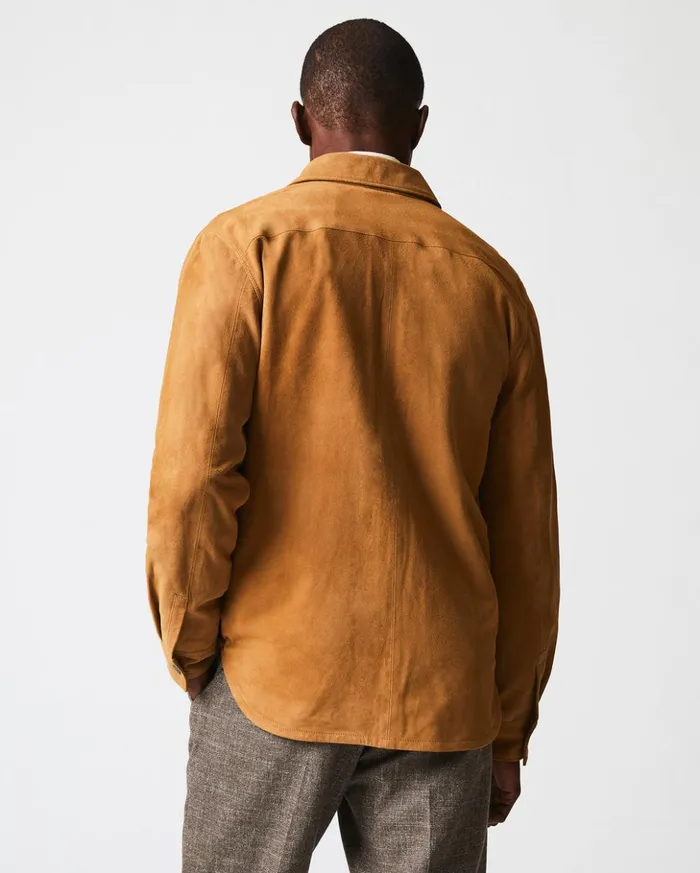 Jackets and Outerwear Men Billy Reid Savoy Suede Workshirt Camel